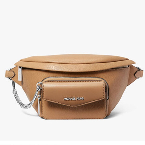 Michael Kors Maisie 2-in-1 Pebbled Leather Sling Pack Waist Bag Camel NWT - Picture 2 of 12